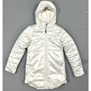 The North Face Reversible Winter Jacket Girls Hooded Soft White Coat 10/12 M